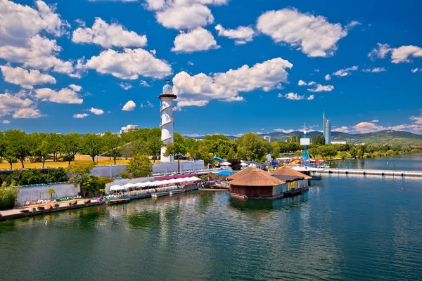 Donauinsel Vienna Veduta Della Costa Del Danubio Capitale Dell Austria — Foto Stock