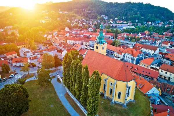 Staden Samobor Square Brinnande Solnedgång Flygfoto Norra Kroatien — Stockfoto