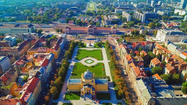 Zagreb Historischen Stadtzentrum Luftaufnahme Berühmte Sehenswürdigkeiten Der Hauptstadt Von Kroatien — Stockfoto