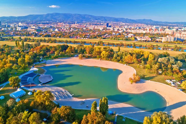 Озеро Бундек Город Загреб Воздушный Осенний Вид Столица Хорватии — стоковое фото