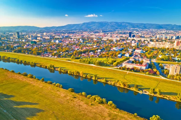 Fiume Sava Zagabria Veduta Aerea Capitale Della Croazia — Foto Stock