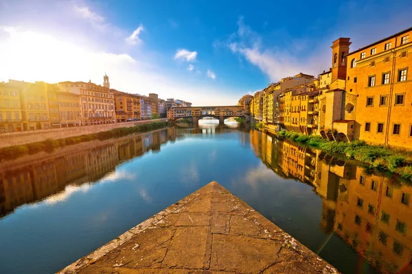 Ponte Vecchio Híd Florence Waterfront Napkelte Megtekintése Toszkána Olaszország — Stock Fotó