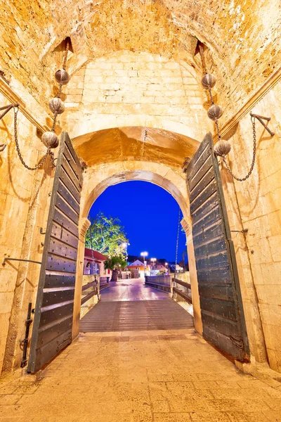 Pintu Masuk Gerbang Pilar Kota Bersejarah Pemandangan Malam Dubrovnik Dalmatia — Stok Foto