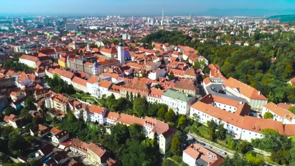 Zagreb Historic Upper Town Center Aerial Famous Landmarks — Stock Video