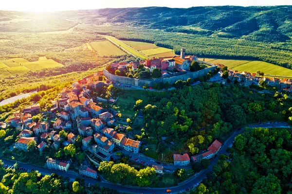 Hügelstadt Motovun Bei Untergang Luftbild Istrien Region Kroatien — Stockfoto