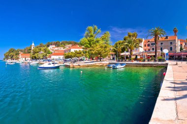 Cavtat Adriyatik şehir su panoramik manzaralı, Hırvatistan'ın Güney Dalmaçya Bölgesi