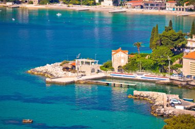 Mlini ve Dubrovnik kıyı şeridi görünümü, Hırvatistan'ın Güney Dalmaçya Bölgesi yakınındaki Srebreno