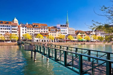 Zürih rıhtım manzarası sonbahar rengarenk manzarası, İsviçre 'nin en büyük şehri