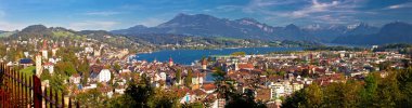 City and lake of Luzern panoramic aerial view, Alps and lakes in Switzerland clipart