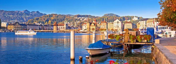 Miasto Lucerna Jezioro Nabrzeże Port Panoramiczny Widok Centralna Szwajcaria — Zdjęcie stockowe