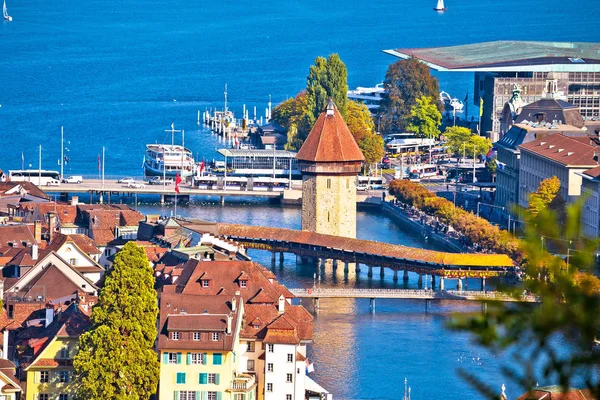 Kaepllbrucke Panoramik Şehir Luzern Alpler Sviçre Deki Göller — Stok fotoğraf