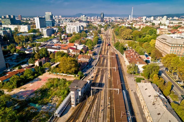 Железнодорожные Пути Загреба Вид Западной Стороны Столица Хорватии — стоковое фото
