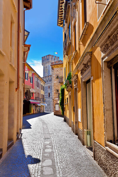 Lago di Garda town of Sirmione colorful street view, tourist destination in Lombardy region of Italy
