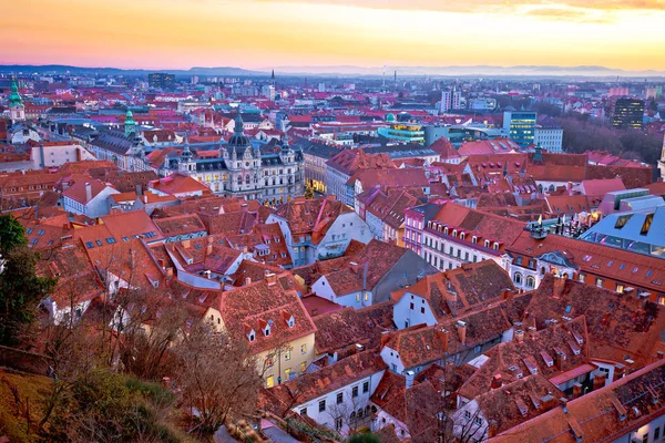 Incroyable Paysage Urbain Graz Toits Rouges Vue Sur Coucher Soleil — Photo