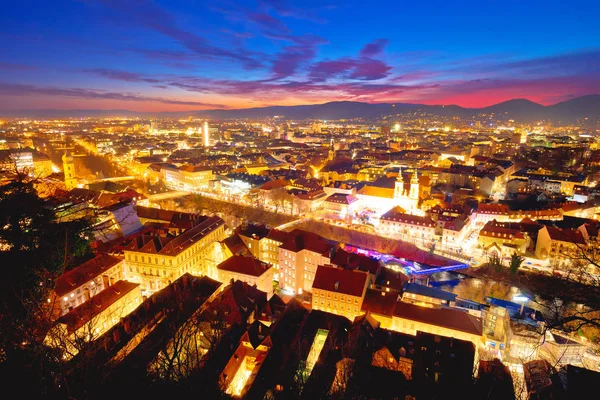 Graz Stadsgezicht Avond Van Kleurrijke Luchtfoto Stiermarken Regio Van Oostenrijk — Stockfoto