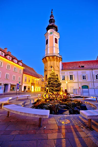 Bad Radkersburg Főtér Templom Esti Advent Kilátás Steiermark Régió Ausztria — Stock Fotó