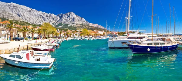 Idyllische Waterkant Van Baska Voda Panoramisch Uitzicht Stad Makarska Riviera — Stockfoto