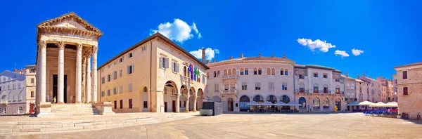 Forum Torget Och Historiska Romerska Temple Augustus Pula Panoramautsikt Istrien — Stockfoto