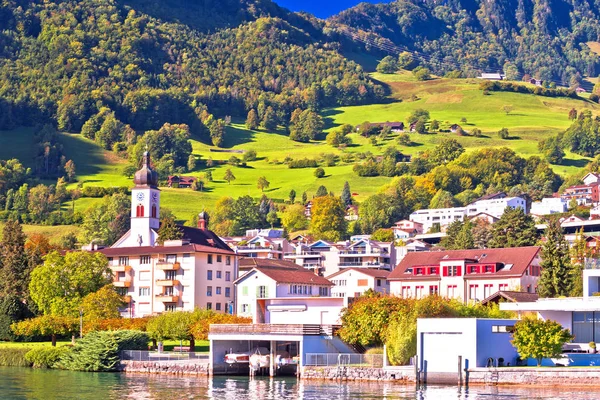 Idyllisches Luzerner Seedorf Mit Blick Auf Das Wasser Von Hergiswil — Stockfoto