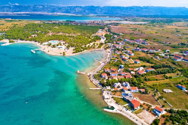 Luftaufnahme Des Touristischen Zaton Waterfront Und Velebit Gebirge Hintergrund Dalmatien — Stockfoto