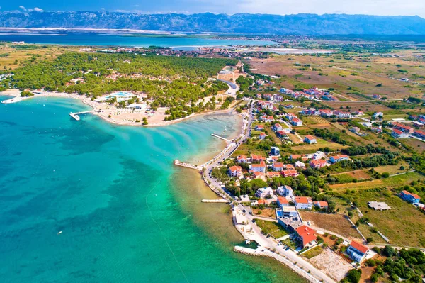 Veduta Aerea Del Lungomare Turistico Zaton Velebit Sfondo Montagna Dalmazia — Foto Stock