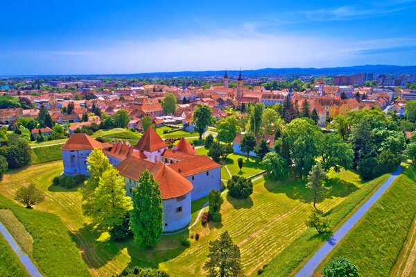 Historic town of Varazdin aerial panoramic view, northern Croatia