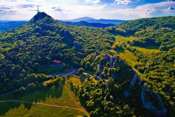 Kalnik Bergrücken Und Alte Festungsruinen Luftaufnahme Region Prigorje Kroatien — Stockfoto