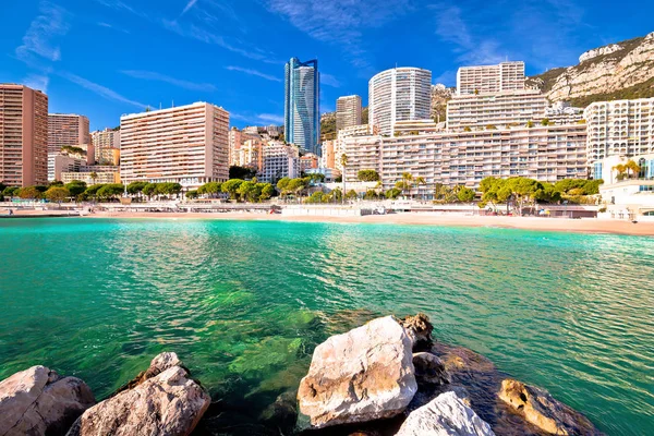 Les Plages Skyline Uitzicht Het Strand Van Smaragd Vorstendom Monaco — Stockfoto