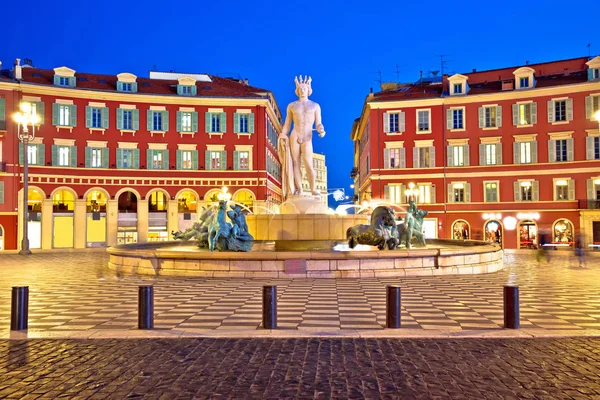Staden Nice Place Massena Fyrkantig Och Fontän Soleil Kväll Visa — Stockfoto