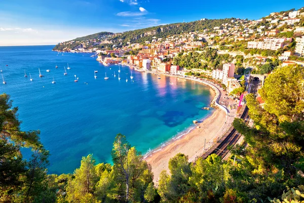 Villefranche Sur Mer Idílica Vista Bahía Aérea Riviera Francesa Región —  Fotos de Stock