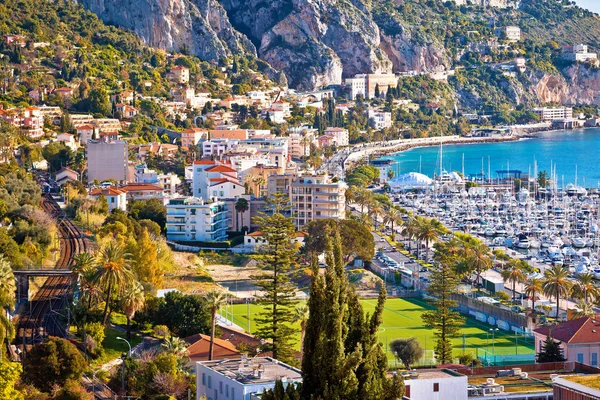 Cidade Baía Menton Fronteira Francesa Italiana Vista Para Costa Mediterrânica — Fotografia de Stock