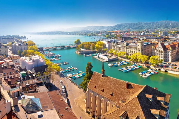 Zurich lake and Limmat river waterfront aerial panoramic view — 스톡 사진