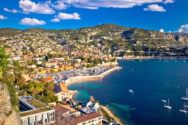 Villefranche sur Mer pastoral Fransız rivierası şehir hava defne görünümü