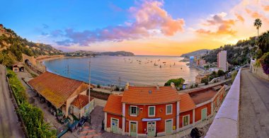 Villefranche sur Mer pastoral Fransız rivierası şehir gün batımı panorami