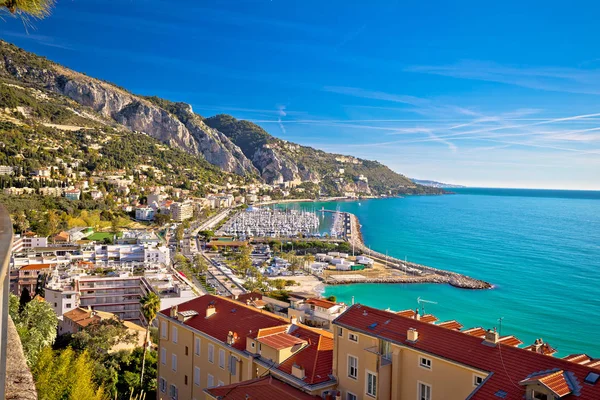 Town of Menton bay and French Italian border on Mediterranean co — Stock Photo, Image