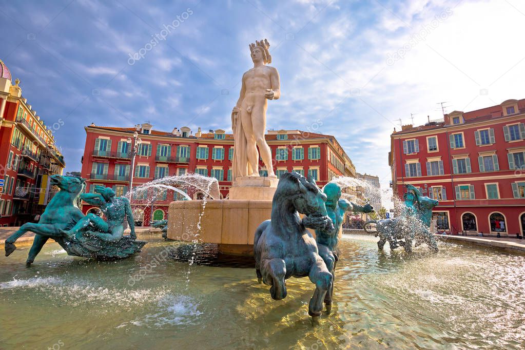 City of Nice Place Massena square and Fountain du Soleil view, t