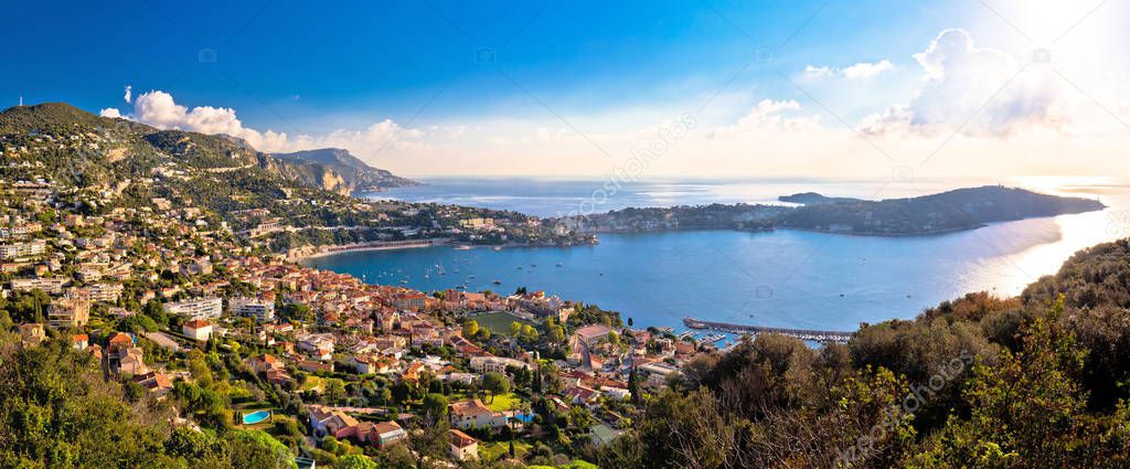 Villefranche sur Mer and Cap Ferrat on French riviera coastline 