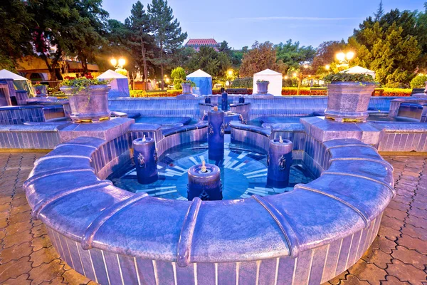 Subotica city fountain square evening view — Stock Photo, Image