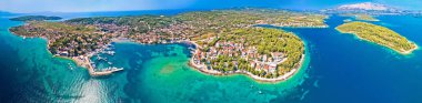 Lumbarda on Korcula island archipelago aerial panoramic view clipart
