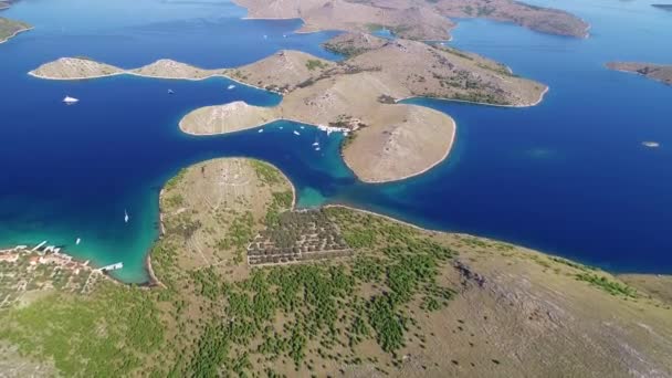 Kornati archipelago national park amazing scenery aerial view, Dalmatia region of Croatia — Stock Video
