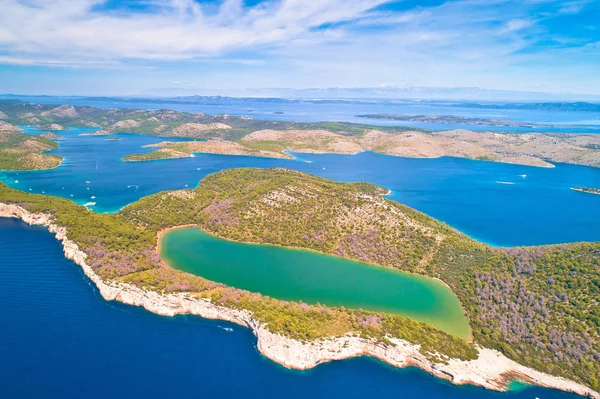 Telascica nature park and green Mir lake on Dugi Otok island aer — Stock Photo, Image