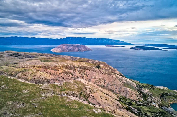 Island of Krk stone desert and Prvic island aerial view, layers — Stock Photo, Image