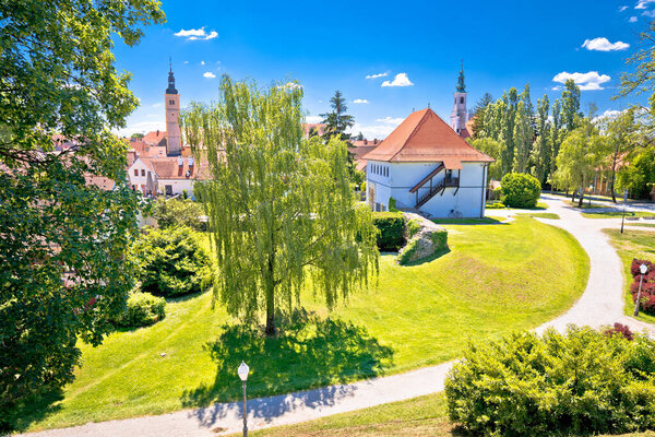 Varazdin. Old town gate of Varazdin park and landmarks view, town in northern Croatia