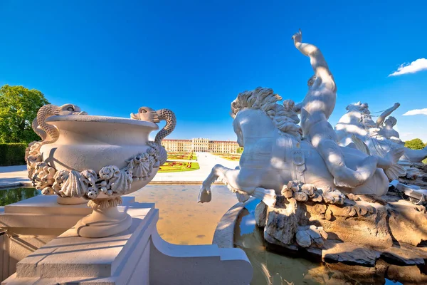 Wiedeń Pałac Schonbrunn Widok Ogród Fontanny Posągi Stolica Austrii — Zdjęcie stockowe