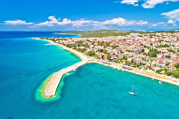 Stadt Novalja Strand Und Wasser Auf Der Insel Pag Luftaufnahme — Stockfoto