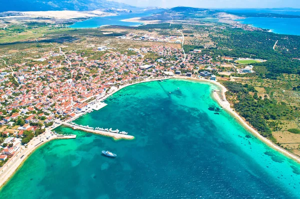 Hırvatistan Dalmaçya Bölgesindeki Pag Adası Hava Manzaralı Novalja Plajı Limanı — Stok fotoğraf