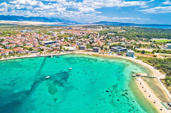 Ciudad Novalja Playa Paseo Marítimo Pag Isla Vista Aérea Dalmacia —  Fotos de Stock