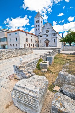 Zadar historic church and roman artifacts on old square, Dalmatia region of Croati clipart