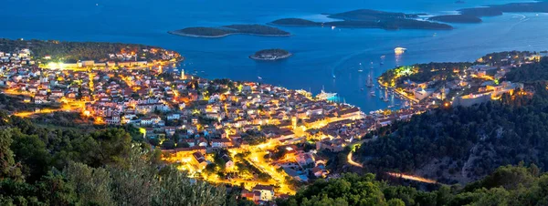 Ilha Hvar Pakleni Ilhas Arquipélago Baía Vista Aérea Noite Dalmácia — Fotografia de Stock