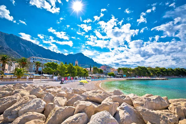 Città Baska Voda Spiaggia Vista Sul Lungomare Riviera Makarska Dalmazia — Foto Stock